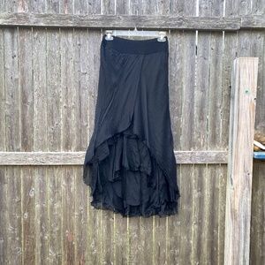 Black Silk Ruffle Pull On Skirt